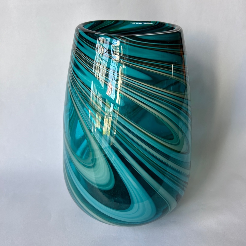 Elegant Teal Swirl Glass Vase